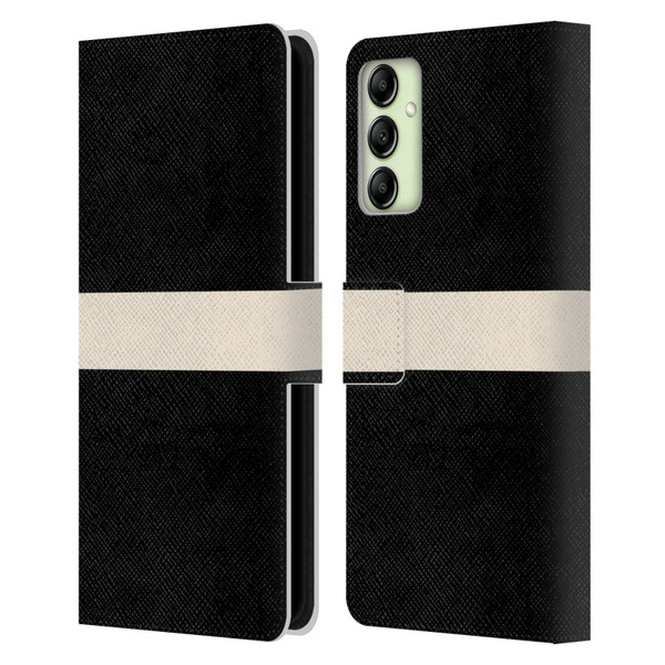 Kierkegaard Design Studio Art Stripe Minimalist Black Cream Leather Book Wallet Case Cover For Samsung Galaxy A14 5G