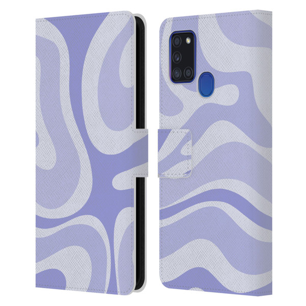 Kierkegaard Design Studio Art Modern Liquid Swirl Purple Leather Book Wallet Case Cover For Samsung Galaxy A21s (2020)