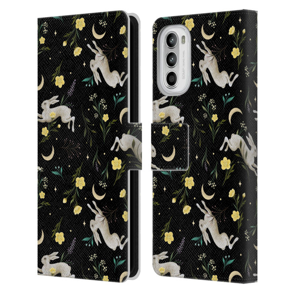 Episodic Drawing Pattern Bunny Night Leather Book Wallet Case Cover For Motorola Moto G52