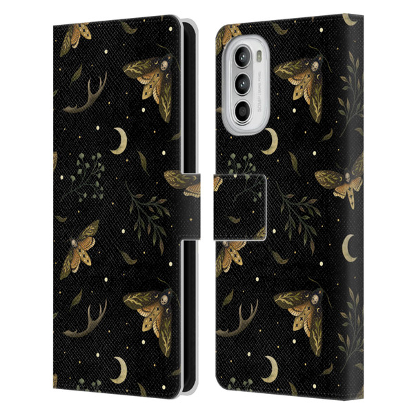 Episodic Drawing Pattern Death Head Moth Leather Book Wallet Case Cover For Motorola Moto G52