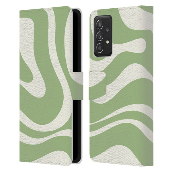 Kierkegaard Design Studio Art Modern Liquid Swirl in Sage Leather Book Wallet Case Cover For Samsung Galaxy A52 / A52s / 5G (2021)