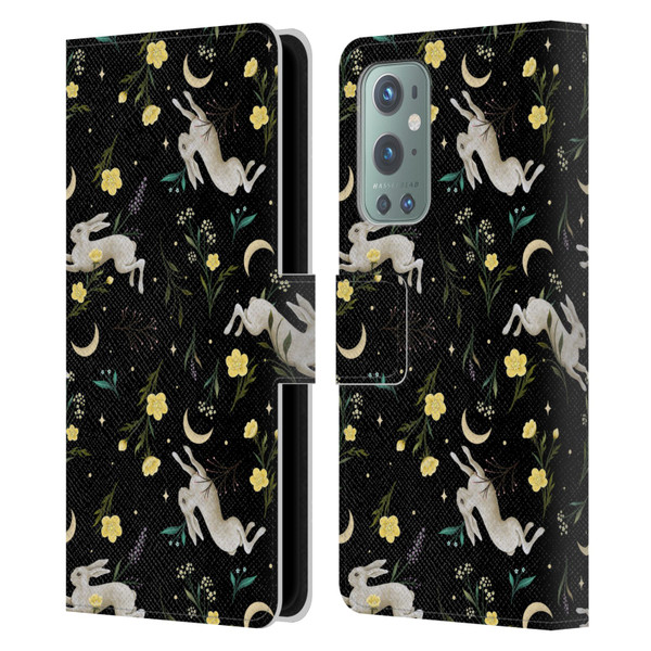 Episodic Drawing Pattern Bunny Night Leather Book Wallet Case Cover For OnePlus 9