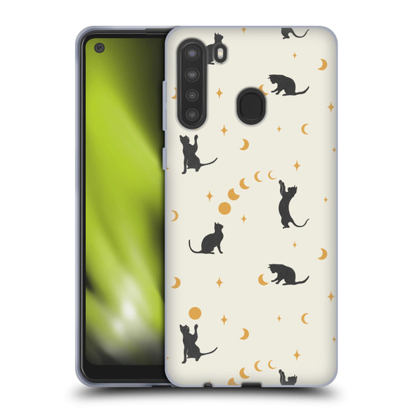 Episodic Drawing Pattern Cat And Moon Soft Gel Case for Samsung Galaxy A21 (2020)