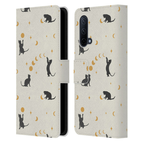 Episodic Drawing Pattern Cat And Moon Leather Book Wallet Case Cover For OnePlus Nord CE 5G