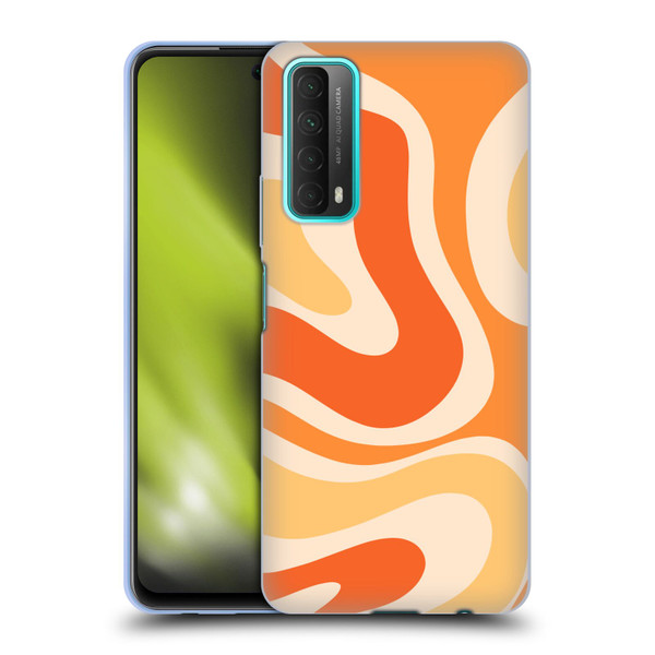 Kierkegaard Design Studio Retro Abstract Patterns Modern Orange Tangerine Swirl Soft Gel Case for Huawei P Smart (2021)
