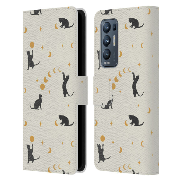 Episodic Drawing Pattern Cat And Moon Leather Book Wallet Case Cover For OPPO Find X3 Neo / Reno5 Pro+ 5G
