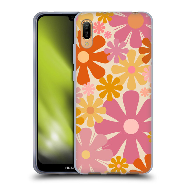 Kierkegaard Design Studio Retro Abstract Patterns Pink Orange Thulian Flowers Soft Gel Case for Huawei Y6 Pro (2019)