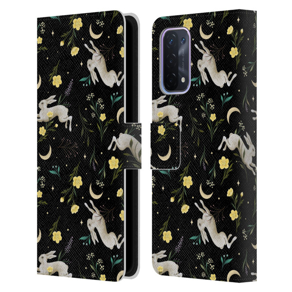 Episodic Drawing Pattern Bunny Night Leather Book Wallet Case Cover For OPPO A54 5G