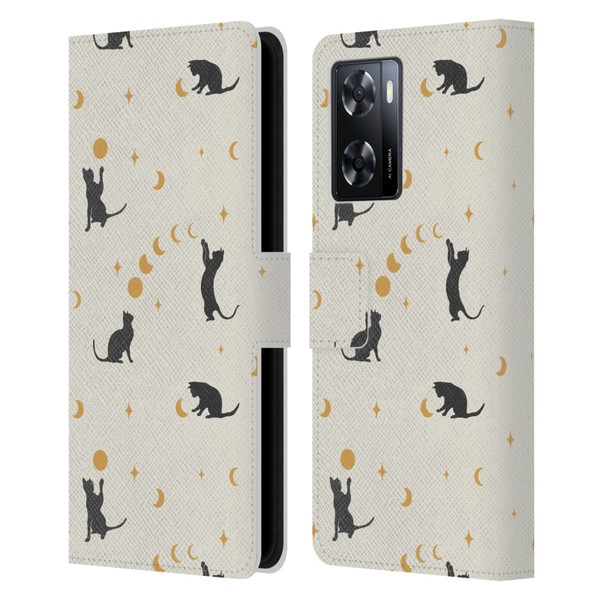 Episodic Drawing Pattern Cat And Moon Leather Book Wallet Case Cover For OPPO A57s
