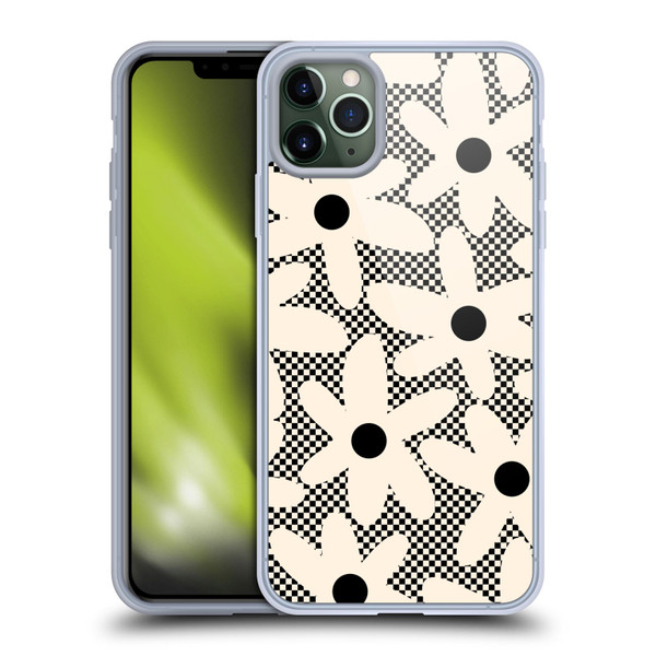 Kierkegaard Design Studio Retro Abstract Patterns Daisy Black Cream Dots Check Soft Gel Case for Apple iPhone 11 Pro Max