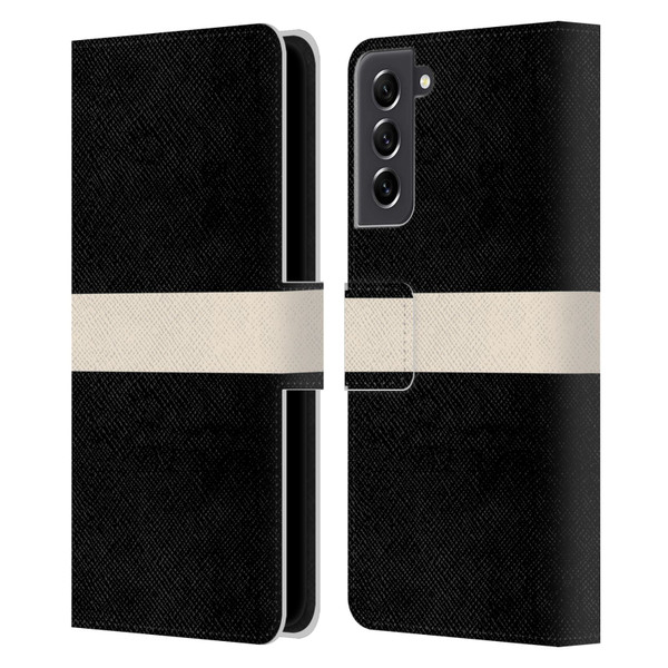 Kierkegaard Design Studio Art Stripe Minimalist Black Cream Leather Book Wallet Case Cover For Samsung Galaxy S21 FE 5G