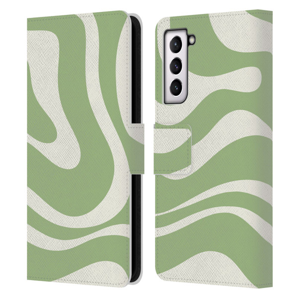 Kierkegaard Design Studio Art Modern Liquid Swirl in Sage Leather Book Wallet Case Cover For Samsung Galaxy S21 5G