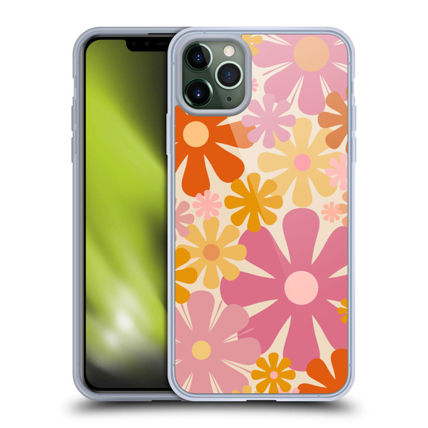 Kierkegaard Design Studio Retro Abstract Patterns Pink Orange Thulian Flowers Soft Gel Case for Apple iPhone 11 Pro Max