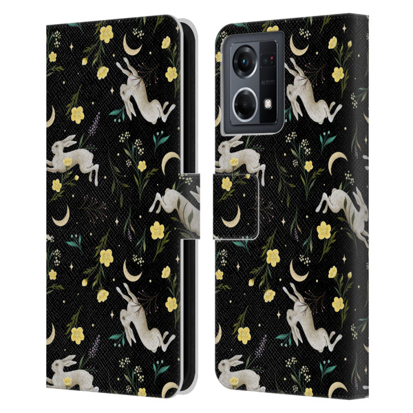 Episodic Drawing Pattern Bunny Night Leather Book Wallet Case Cover For OPPO Reno8 4G