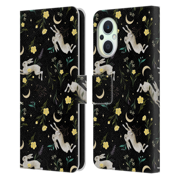 Episodic Drawing Pattern Bunny Night Leather Book Wallet Case Cover For OPPO Reno8 Lite