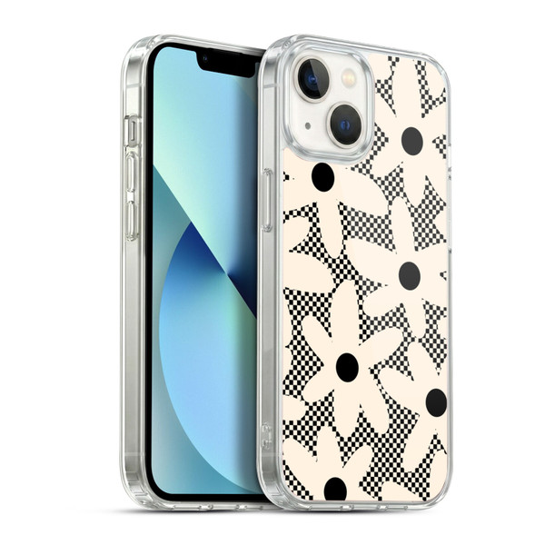 Kierkegaard Design Studio Retro Abstract Patterns Daisy Black Cream Dots Check Soft Gel Case for Apple iPhone 13