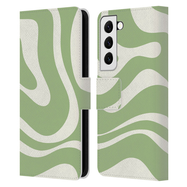 Kierkegaard Design Studio Art Modern Liquid Swirl in Sage Leather Book Wallet Case Cover For Samsung Galaxy S22 5G