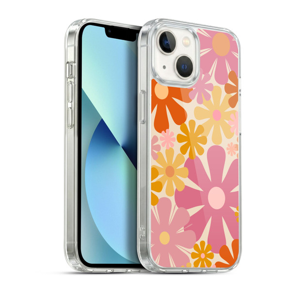 Kierkegaard Design Studio Retro Abstract Patterns Pink Orange Thulian Flowers Soft Gel Case for Apple iPhone 13