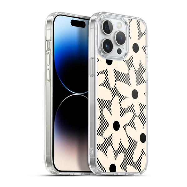 Kierkegaard Design Studio Retro Abstract Patterns Daisy Black Cream Dots Check Soft Gel Case for Apple iPhone 13 Pro Max & MagSafe