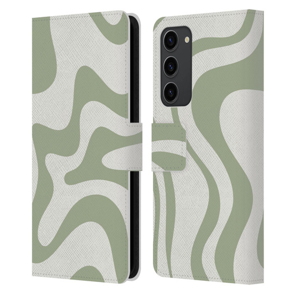 Kierkegaard Design Studio Art Retro Liquid Swirl Sage Green Leather Book Wallet Case Cover For Samsung Galaxy S23+ 5G