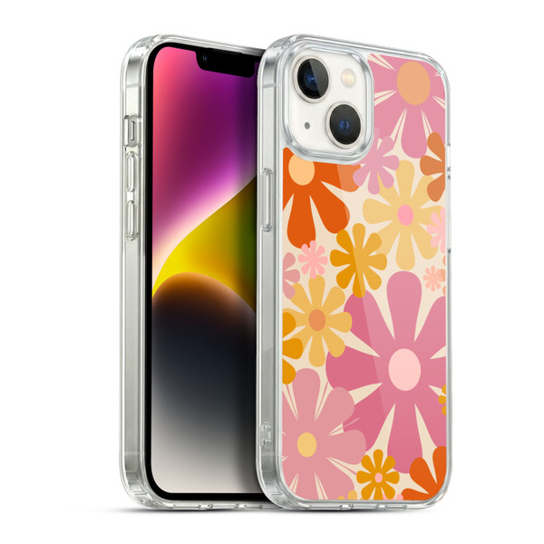 Kierkegaard Design Studio Retro Abstract Patterns Pink Orange Thulian Flowers Soft Gel Case for Apple iPhone 14