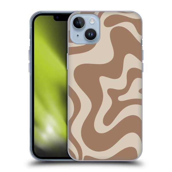 Kierkegaard Design Studio Retro Abstract Patterns Milk Brown Beige Swirl Soft Gel Case for Apple iPhone 14 Plus