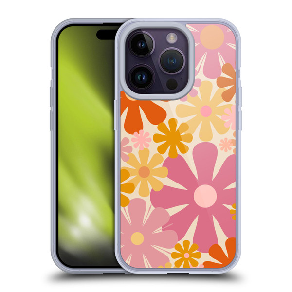 Kierkegaard Design Studio Retro Abstract Patterns Pink Orange Thulian Flowers Soft Gel Case for Apple iPhone 14 Pro