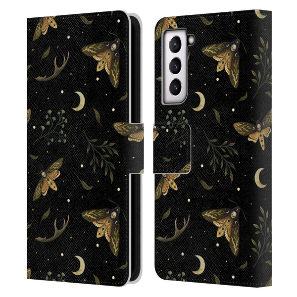 Episodic Drawing Pattern Death Head Moth Leather Book Wallet Case Cover For Samsung Galaxy S21 5G