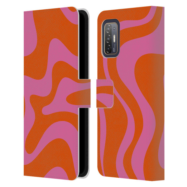 Kierkegaard Design Studio Retro Abstract Patterns Hot Pink Orange Swirl Leather Book Wallet Case Cover For HTC Desire 21 Pro 5G