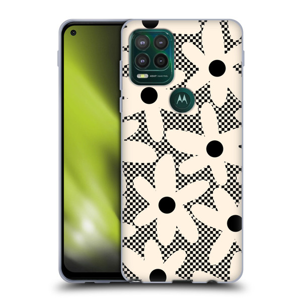 Kierkegaard Design Studio Retro Abstract Patterns Daisy Black Cream Dots Check Soft Gel Case for Motorola Moto G Stylus 5G 2021