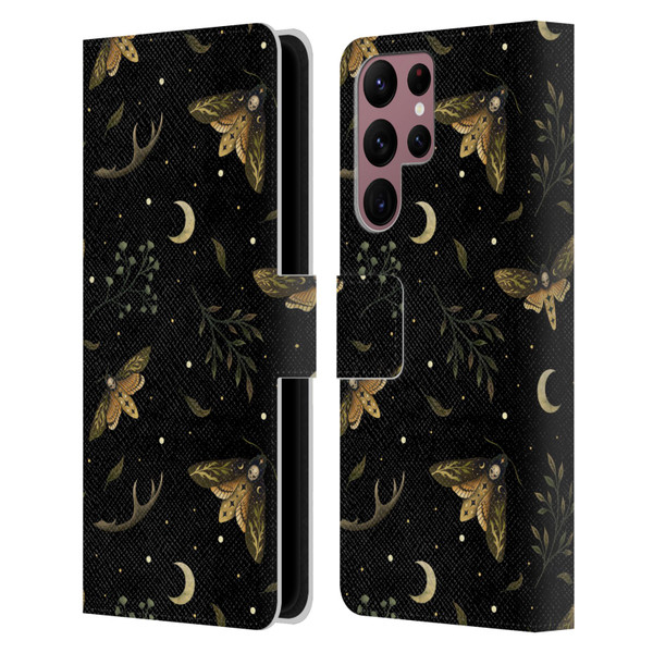 Episodic Drawing Pattern Death Head Moth Leather Book Wallet Case Cover For Samsung Galaxy S22 Ultra 5G