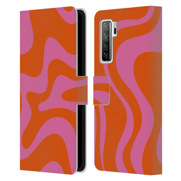 Kierkegaard Design Studio Retro Abstract Patterns Hot Pink Orange Swirl Leather Book Wallet Case Cover For Huawei Nova 7 SE/P40 Lite 5G