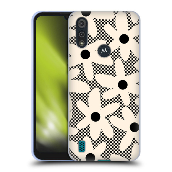 Kierkegaard Design Studio Retro Abstract Patterns Daisy Black Cream Dots Check Soft Gel Case for Motorola Moto E6s (2020)