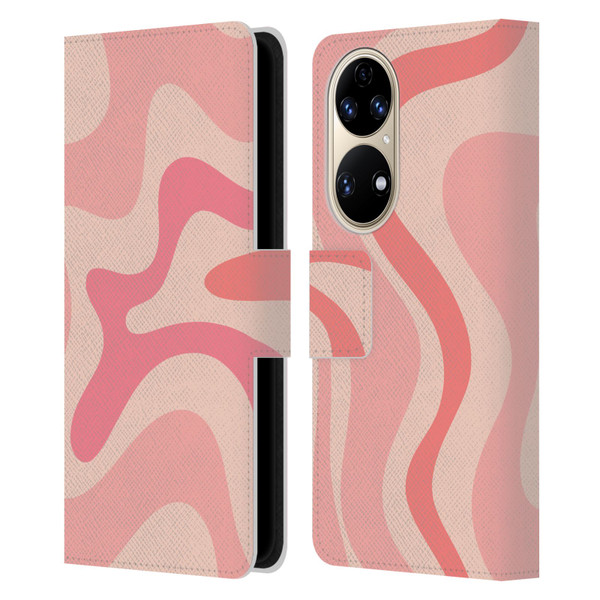 Kierkegaard Design Studio Retro Abstract Patterns Soft Pink Liquid Swirl Leather Book Wallet Case Cover For Huawei P50