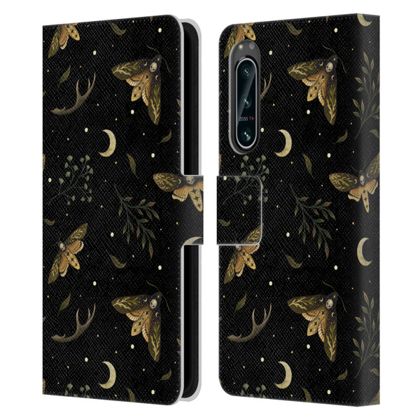 Episodic Drawing Pattern Death Head Moth Leather Book Wallet Case Cover For Sony Xperia 5 IV
