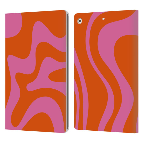 Kierkegaard Design Studio Retro Abstract Patterns Hot Pink Orange Swirl Leather Book Wallet Case Cover For Apple iPad 10.2 2019/2020/2021