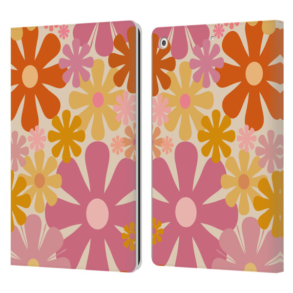 Kierkegaard Design Studio Retro Abstract Patterns Pink Orange Thulian Flowers Leather Book Wallet Case Cover For Apple iPad 10.2 2019/2020/2021