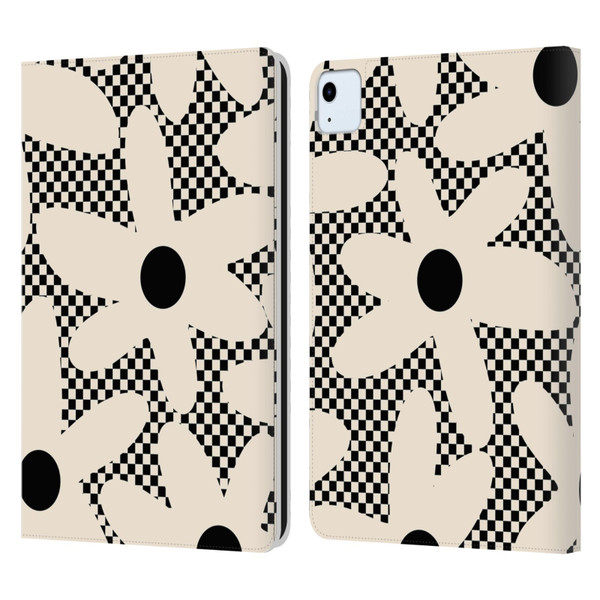 Kierkegaard Design Studio Retro Abstract Patterns Daisy Black Cream Dots Check Leather Book Wallet Case Cover For Apple iPad Air 2020 / 2022