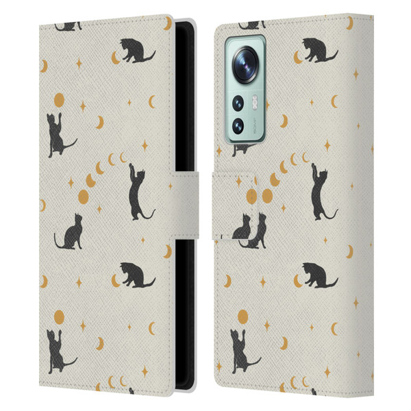 Episodic Drawing Pattern Cat And Moon Leather Book Wallet Case Cover For Xiaomi 12