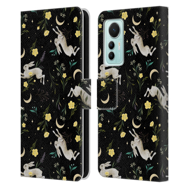 Episodic Drawing Pattern Bunny Night Leather Book Wallet Case Cover For Xiaomi 12 Lite