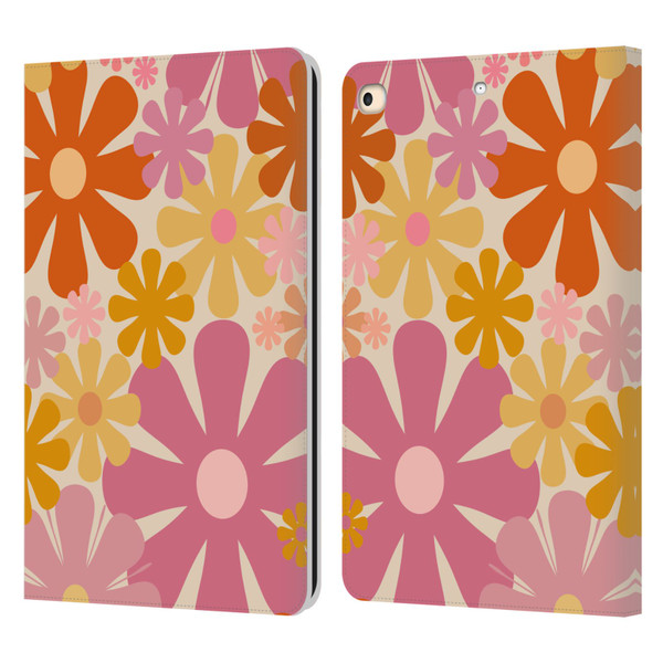 Kierkegaard Design Studio Retro Abstract Patterns Pink Orange Thulian Flowers Leather Book Wallet Case Cover For Apple iPad 9.7 2017 / iPad 9.7 2018