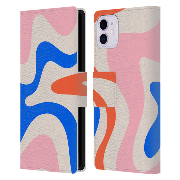 Kierkegaard Design Studio Retro Abstract Patterns Pink Blue Orange Swirl Leather Book Wallet Case Cover For Apple iPhone 11