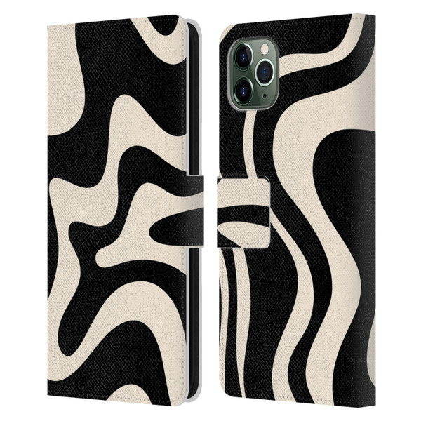 Kierkegaard Design Studio Retro Abstract Patterns Black Almond Cream Swirl Leather Book Wallet Case Cover For Apple iPhone 11 Pro Max
