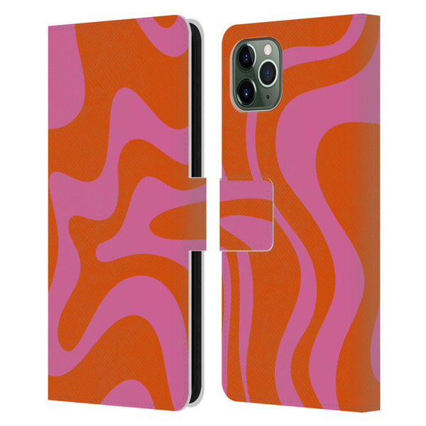 Kierkegaard Design Studio Retro Abstract Patterns Hot Pink Orange Swirl Leather Book Wallet Case Cover For Apple iPhone 11 Pro Max
