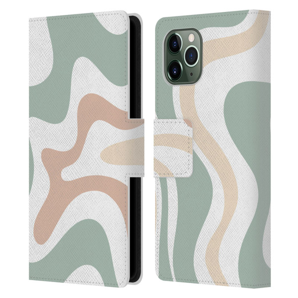 Kierkegaard Design Studio Retro Abstract Patterns Celadon Sage Swirl Leather Book Wallet Case Cover For Apple iPhone 11 Pro