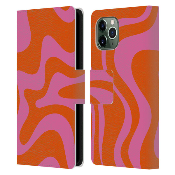 Kierkegaard Design Studio Retro Abstract Patterns Hot Pink Orange Swirl Leather Book Wallet Case Cover For Apple iPhone 11 Pro