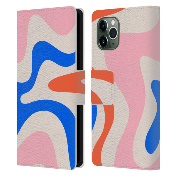Kierkegaard Design Studio Retro Abstract Patterns Pink Blue Orange Swirl Leather Book Wallet Case Cover For Apple iPhone 11 Pro
