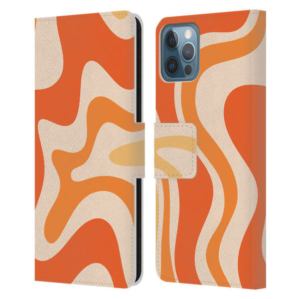 Kierkegaard Design Studio Retro Abstract Patterns Tangerine Orange Tone Leather Book Wallet Case Cover For Apple iPhone 12 / iPhone 12 Pro