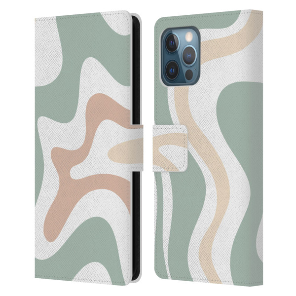 Kierkegaard Design Studio Retro Abstract Patterns Celadon Sage Swirl Leather Book Wallet Case Cover For Apple iPhone 12 Pro Max