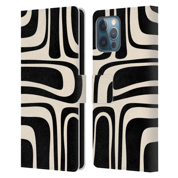 Kierkegaard Design Studio Retro Abstract Patterns Palm Springs Black Cream Leather Book Wallet Case Cover For Apple iPhone 12 Pro Max